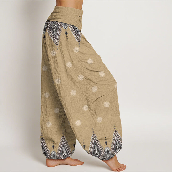 Pantalones harén con cintura elástica para mujer, diseño floral geométrico bohemio con Buddha Stones - image 7