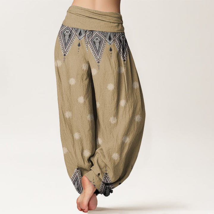 Pantalones harén con cintura elástica para mujer, diseño floral geométrico bohemio con Buddha Stones - image 6