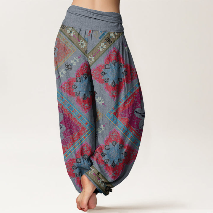 Pantalones harén con cintura elástica para mujer, diseño floral geométrico en forma de diamante y Buddha Stones - image 6