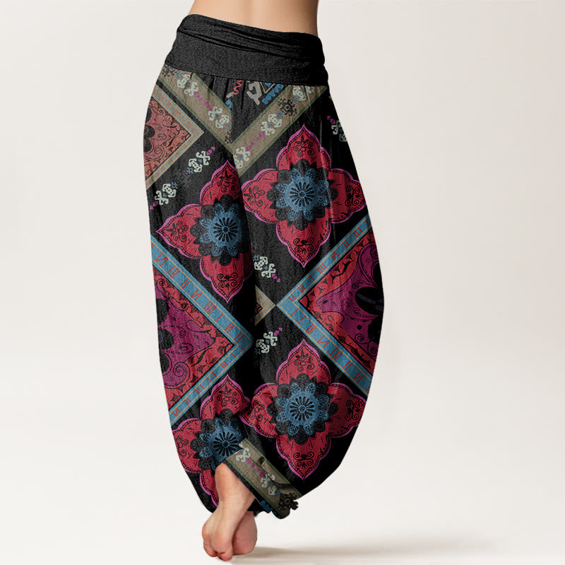 Pantalones harén con cintura elástica para mujer, diseño floral geométrico en forma de diamante y Buddha Stones - image 9