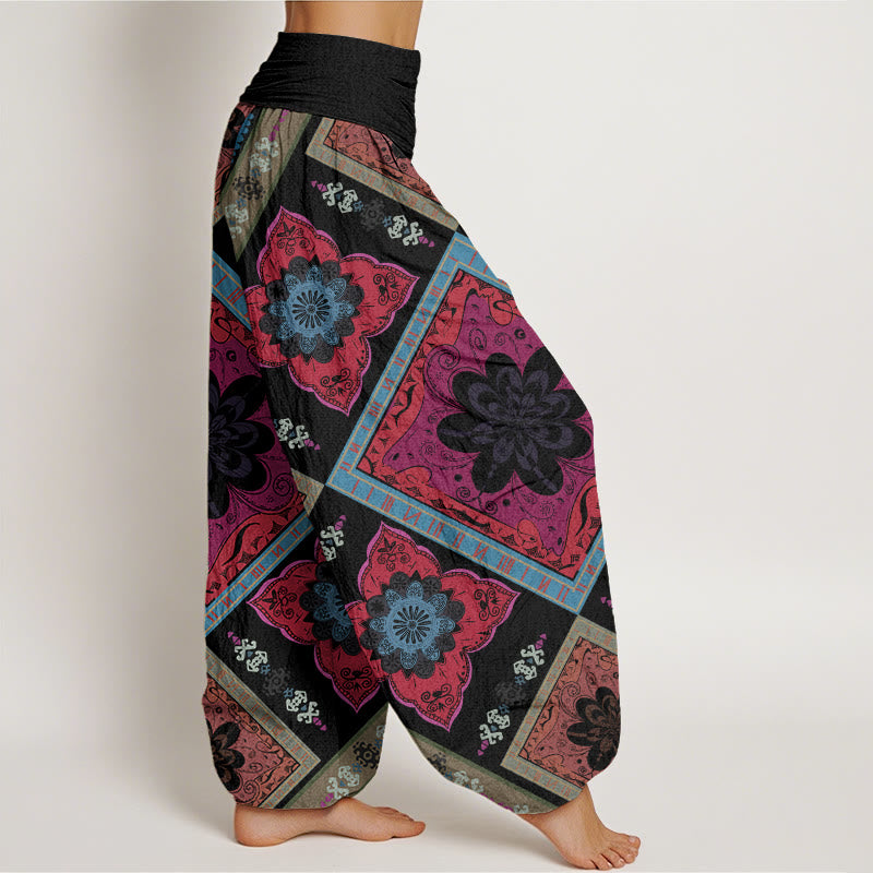 Pantalones harén con cintura elástica para mujer, diseño floral geométrico en forma de diamante y Buddha Stones - image 10