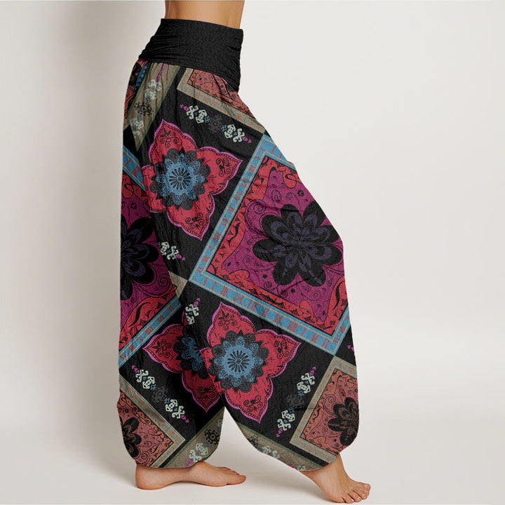 Pantalones harén con cintura elástica para mujer, diseño floral geométrico en forma de diamante y Buddha Stones - image 10