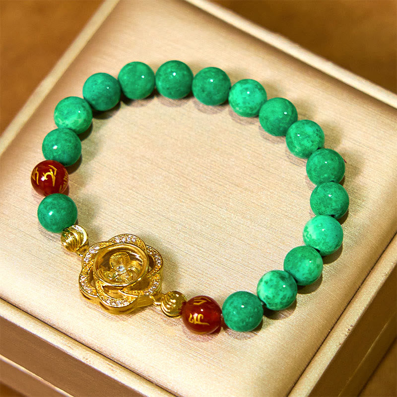 Pulsera de prosperidad con amuleto ciclón Om Mani Padme Hum de jade natural y Buddha Stones