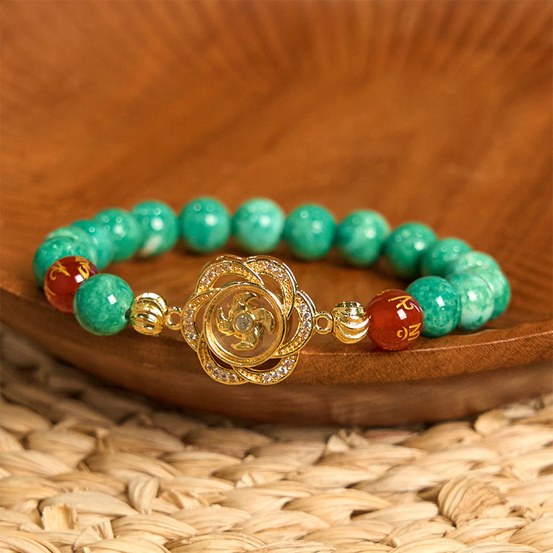 Pulsera de prosperidad con amuleto ciclón Om Mani Padme Hum de jade natural y Buddha Stones