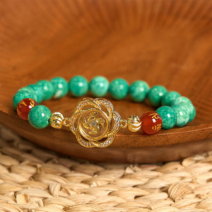 Pulsera de prosperidad con amuleto ciclón Om Mani Padme Hum de jade natural y Buddha Stones