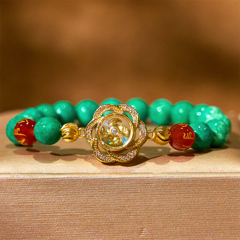 Pulsera de prosperidad con amuleto ciclón Om Mani Padme Hum de jade natural y Buddha Stones