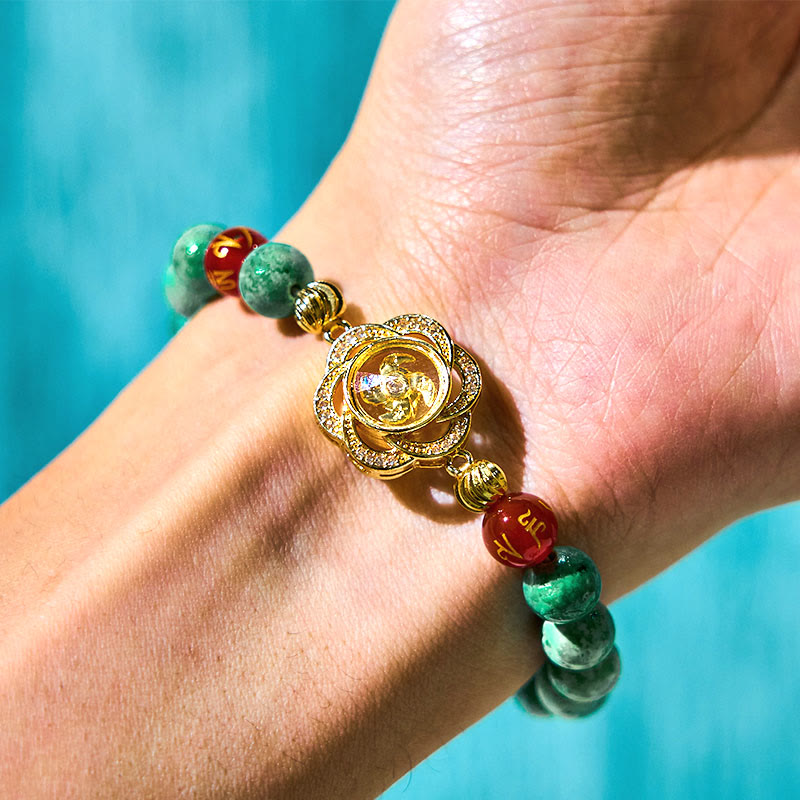 Pulsera de prosperidad con amuleto ciclón Om Mani Padme Hum de jade natural y Buddha Stones