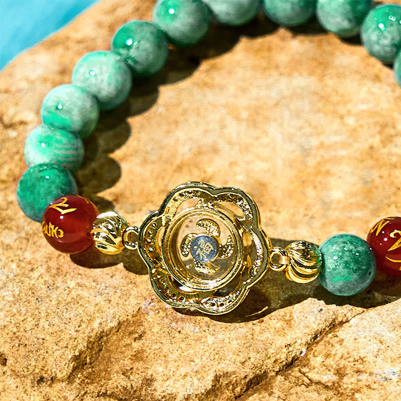 Pulsera de prosperidad con amuleto ciclón Om Mani Padme Hum de jade natural y Buddha Stones