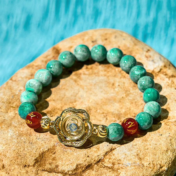 Pulsera de prosperidad con amuleto ciclón Om Mani Padme Hum de jade natural y Buddha Stones
