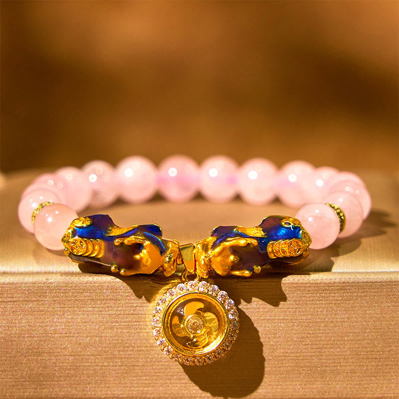 Pulsera cálida con dije de ciclón PiXiu doble que cambia de color con cristales rosas de Buddha Stones - image 2