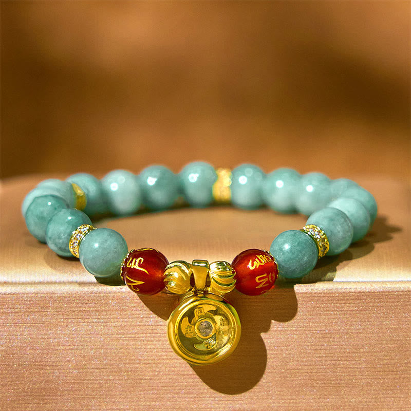 Pulsera de jade verde natural con Buddha Stones y amuleto de la suerte Om Mani Padme Hum Cyclone