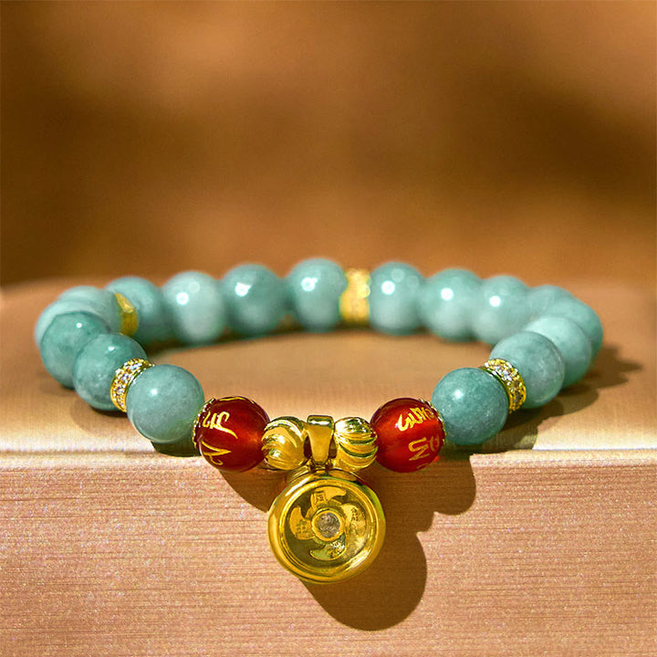 Pulsera de jade verde natural con Buddha Stones y amuleto de la suerte Om Mani Padme Hum Cyclone