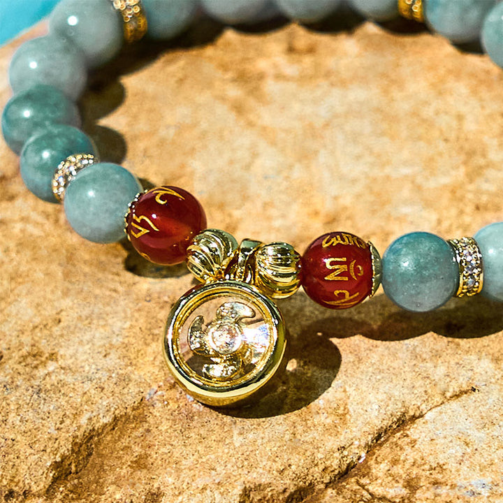 Pulsera de jade verde natural con Buddha Stones y amuleto de la suerte Om Mani Padme Hum Cyclone