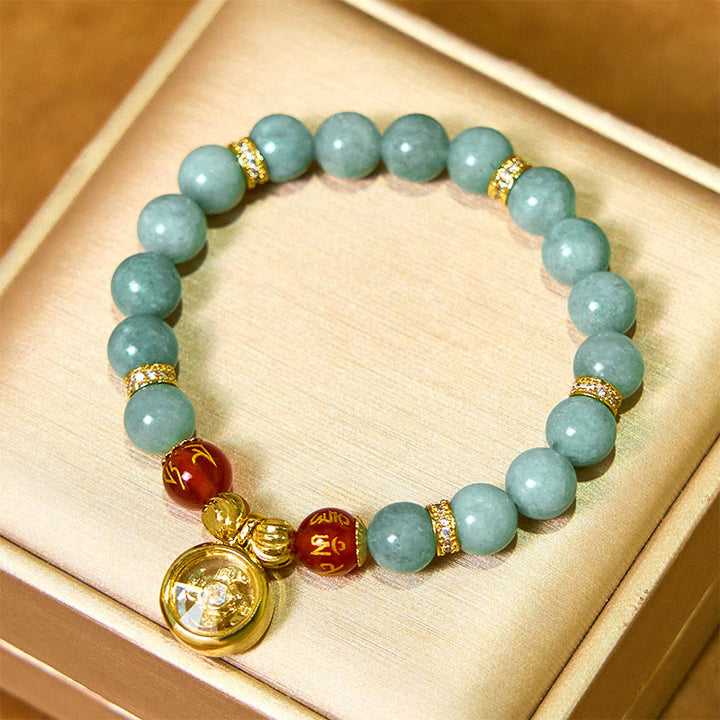 Pulsera de jade verde natural con Buddha Stones y amuleto de la suerte Om Mani Padme Hum Cyclone