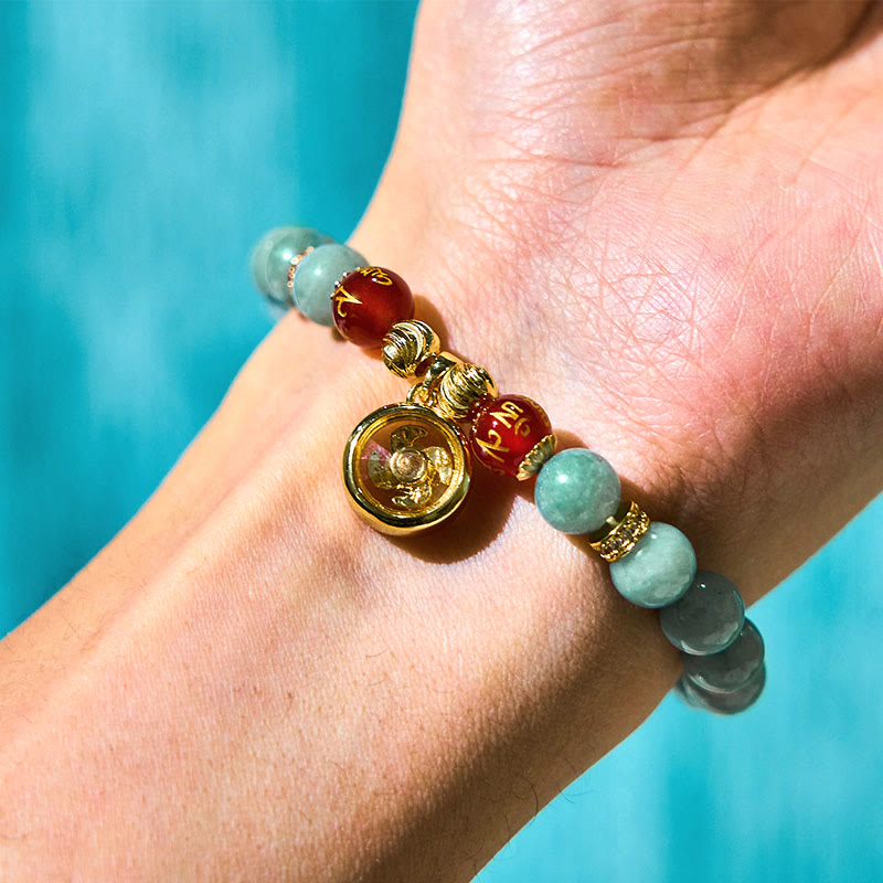 Pulsera de jade verde natural con Buddha Stones y amuleto de la suerte Om Mani Padme Hum Cyclone