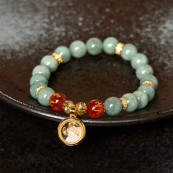 Pulsera de jade verde natural con Buddha Stones y amuleto de la suerte Om Mani Padme Hum Cyclone