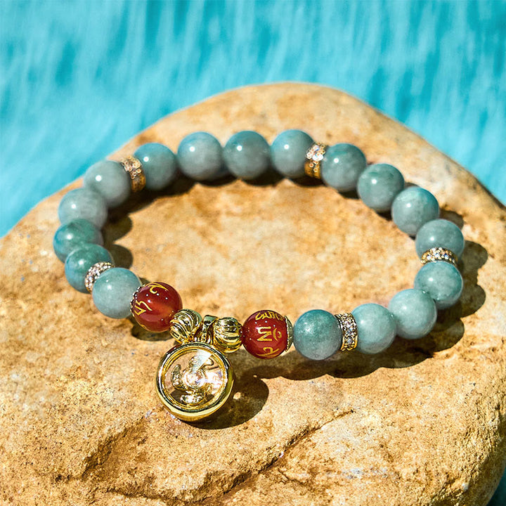 Pulsera de jade verde natural con Buddha Stones y amuleto de la suerte Om Mani Padme Hum Cyclone