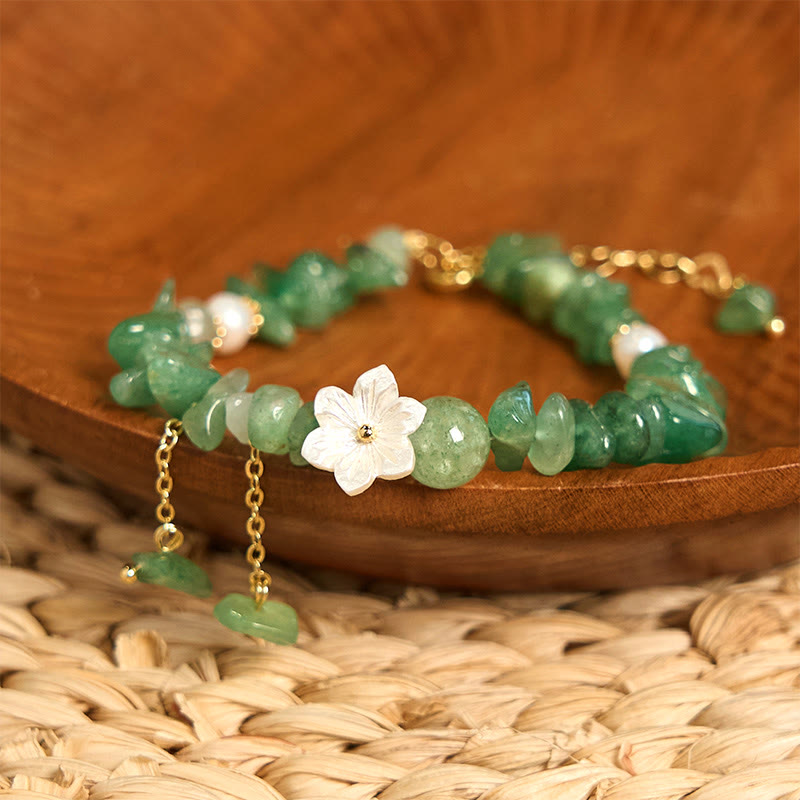 Pulsera curativa con flores de cristal Super Seven y cuarzo fresa natural y cuarzo fresa verde de Buddha Stones