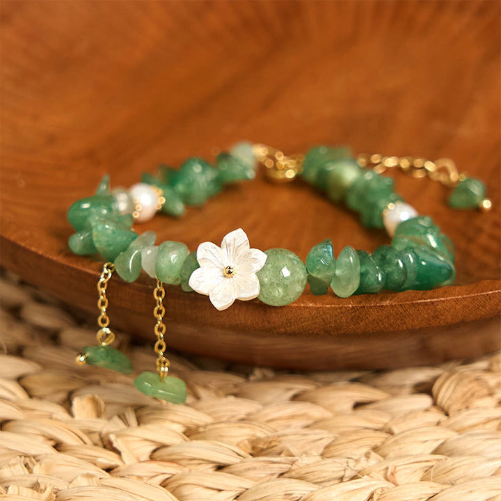 Pulsera curativa con flores de cristal Super Seven y cuarzo fresa natural y cuarzo fresa verde de Buddha Stones