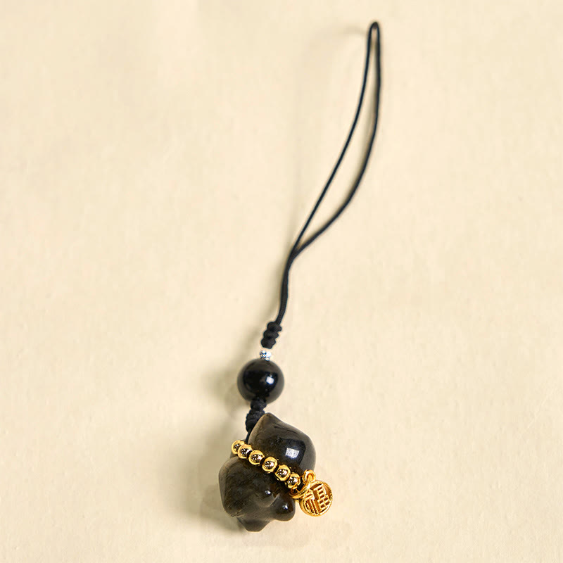 Buddha Stones, obsidiana plateada, obsidiana negra, obsidiana dorada, lindo gato Fu, llavero protector, decoración colgante para teléfono. - image 12