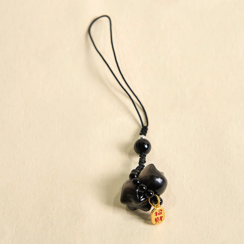 Buddha Stones, obsidiana plateada, obsidiana negra, obsidiana dorada, lindo gato Fu, llavero protector, decoración colgante para teléfono. - image 13