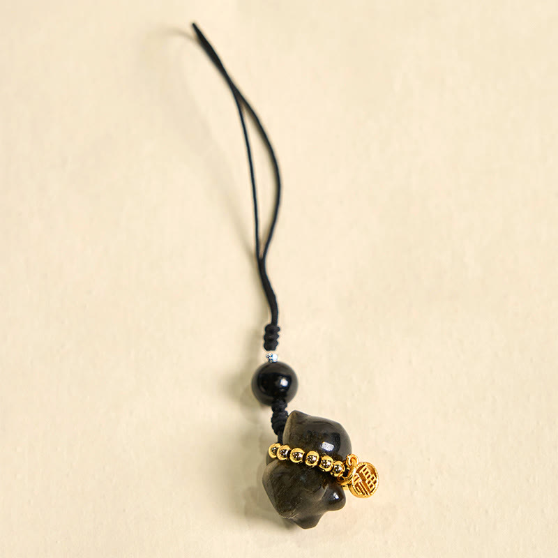 Buddha Stones, obsidiana plateada, obsidiana negra, obsidiana dorada, lindo gato Fu, llavero protector, decoración colgante para teléfono. - image 18