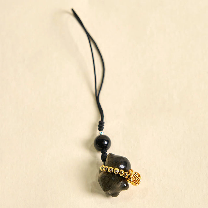Buddha Stones, obsidiana plateada, obsidiana negra, obsidiana dorada, lindo gato Fu, llavero protector, decoración colgante para teléfono. - image 18