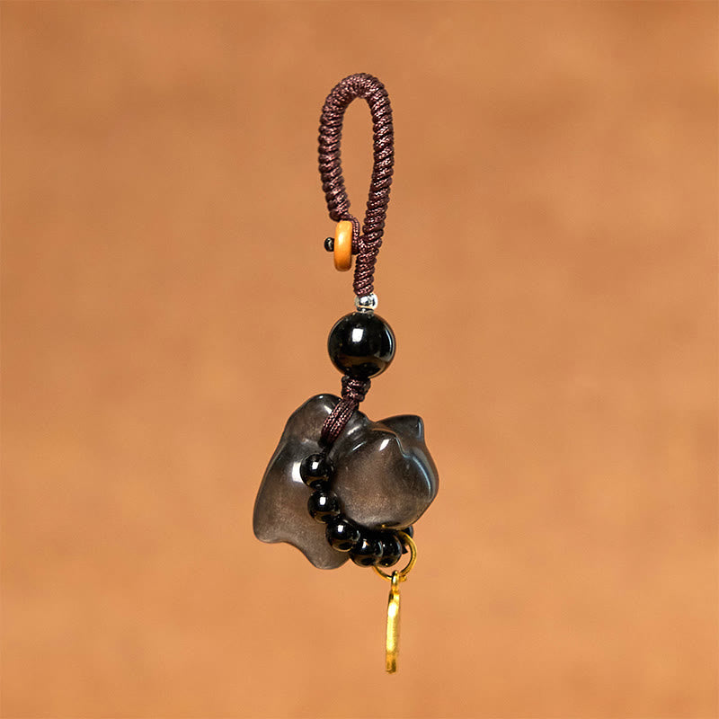 Buddha Stones, obsidiana plateada, obsidiana negra, obsidiana dorada, lindo gato Fu, llavero protector, decoración colgante para teléfono. - image 7