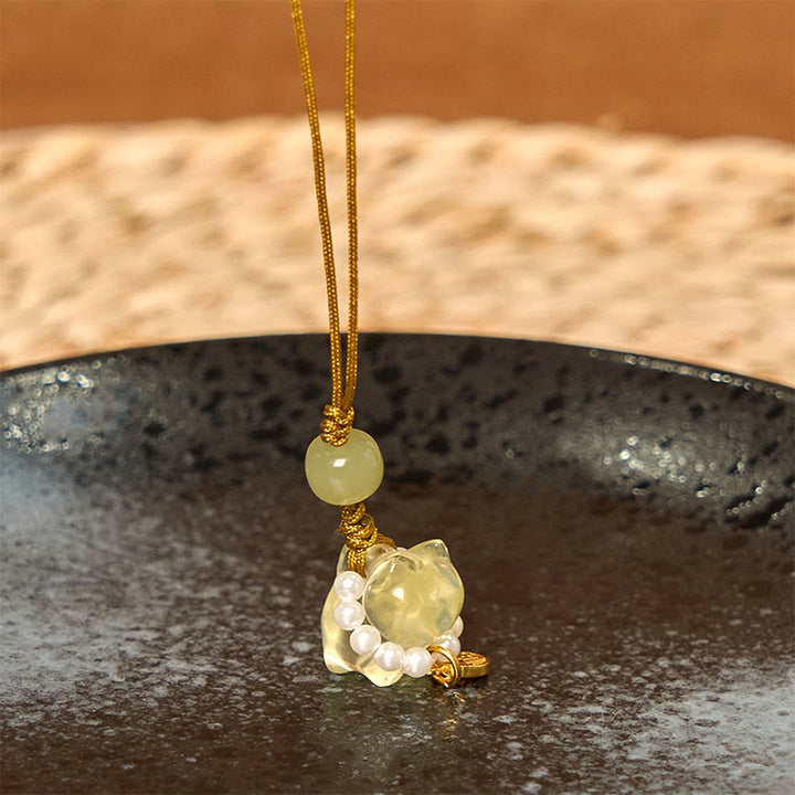 Buddha Stones, cristal rosa, amatista, citrino, perla, personaje Fu, gatito de la suerte, calidez, decoración colgante para teléfono