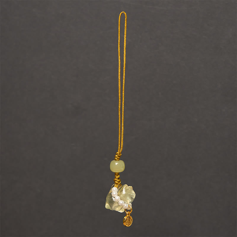 Buddha Stones, cristal rosa, amatista, citrino, perla, personaje Fu, gatito de la suerte, calidez, decoración colgante para teléfono