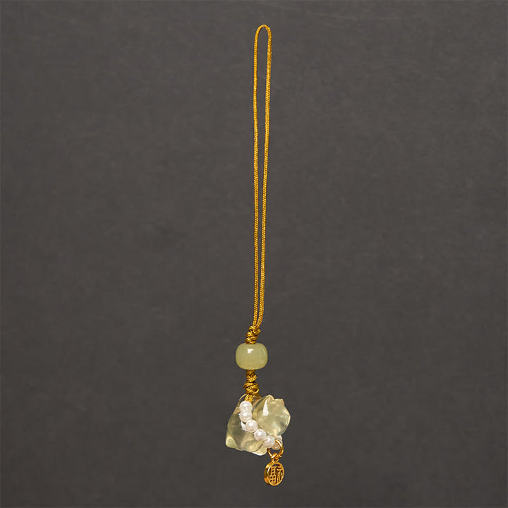 Buddha Stones, cristal rosa, amatista, citrino, perla, personaje Fu, gatito de la suerte, calidez, decoración colgante para teléfono