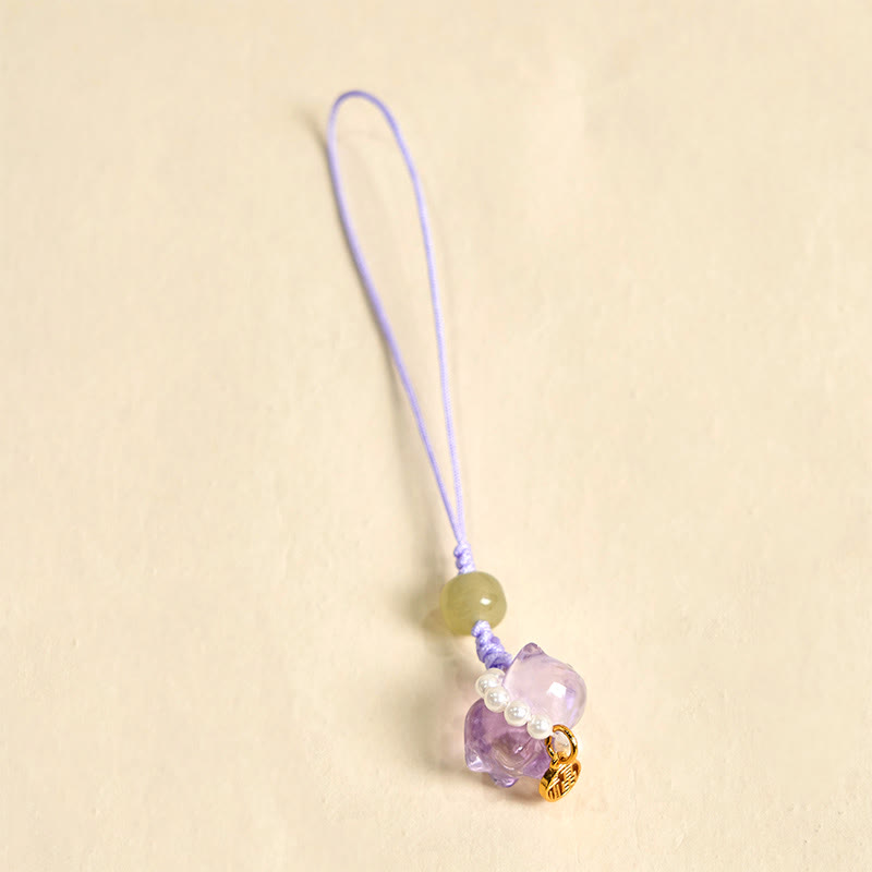 Buddha Stones, cristal rosa, amatista, citrino, perla, personaje Fu, gatito de la suerte, calidez, decoración colgante para teléfono