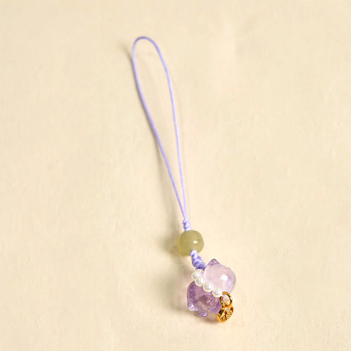 Buddha Stones, cristal rosa, amatista, citrino, perla, personaje Fu, gatito de la suerte, calidez, decoración colgante para teléfono