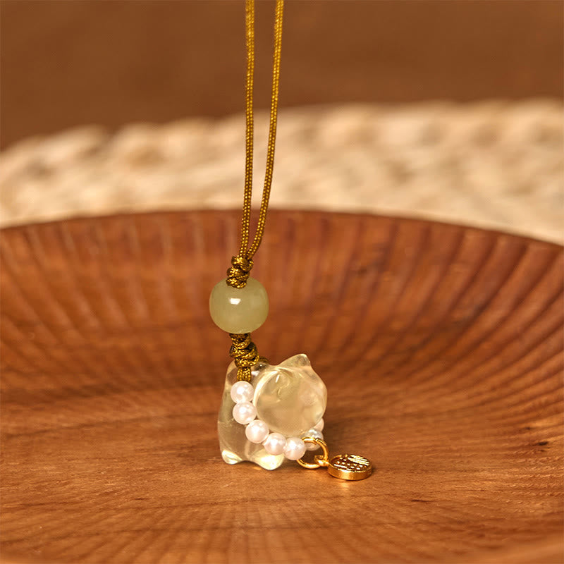 Buddha Stones, cristal rosa, amatista, citrino, perla, personaje Fu, gatito de la suerte, calidez, decoración colgante para teléfono
