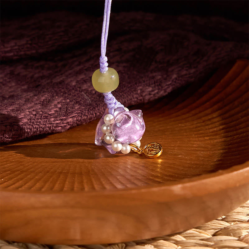 Buddha Stones, cristal rosa, amatista, citrino, perla, personaje Fu, gatito de la suerte, calidez, decoración colgante para teléfono