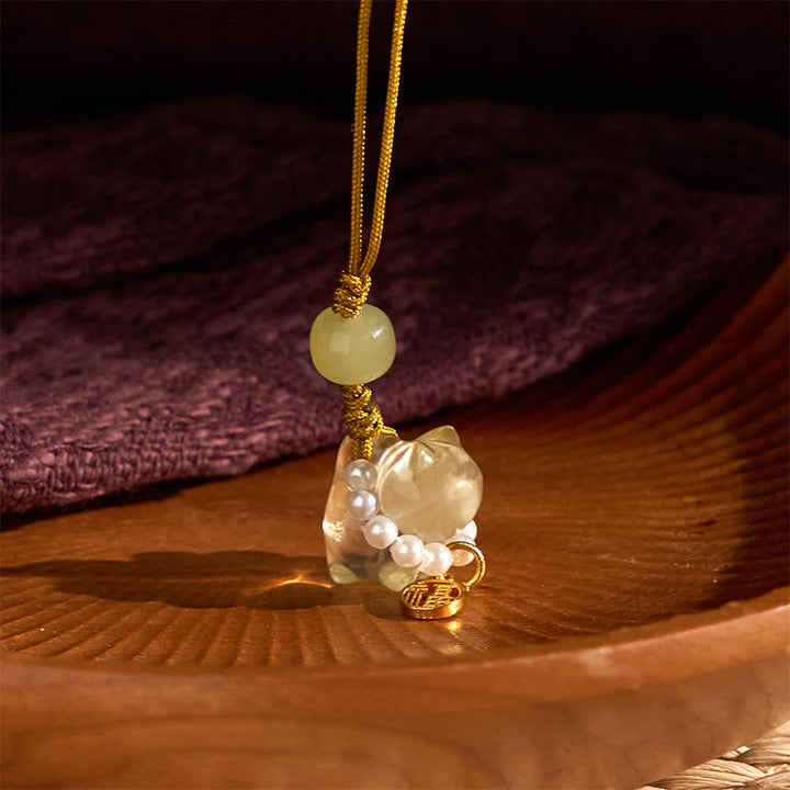 Buddha Stones, cristal rosa, amatista, citrino, perla, personaje Fu, gatito de la suerte, calidez, decoración colgante para teléfono