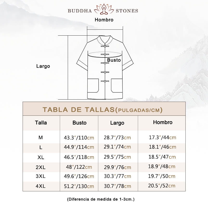 Camisa de manga tres cuartos con botones de rana y Buddha Stones, pantalones de pierna ancha, traje de lino y algodón para hombre