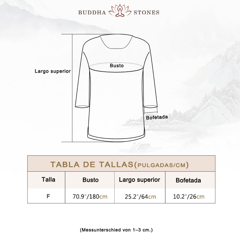Camiseta holgada con manga tres cuartos de color sólido con Buddha Stones