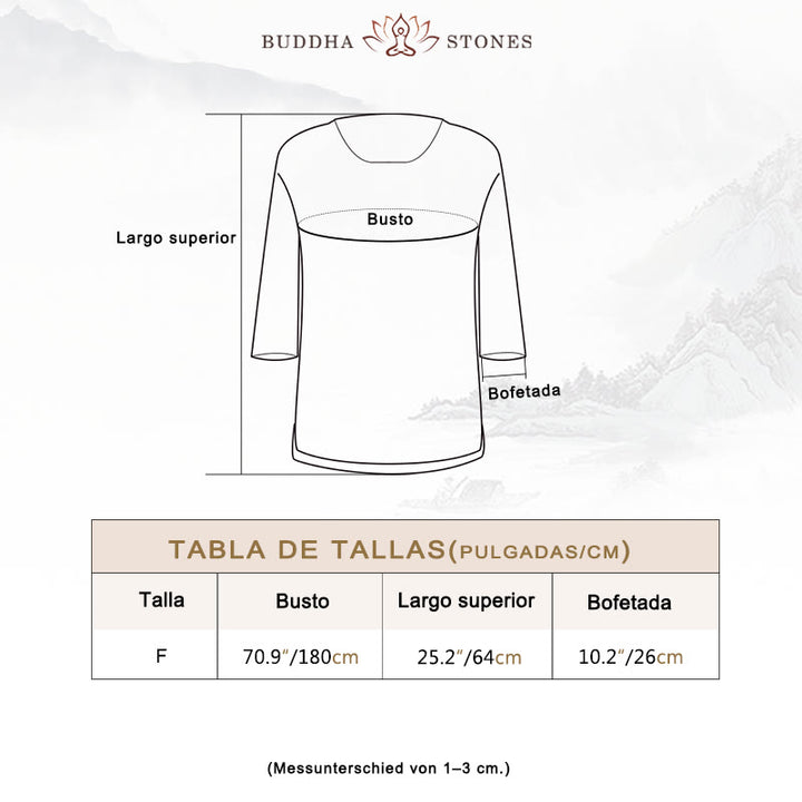 Camiseta holgada con manga tres cuartos de color sólido con Buddha Stones - image 3