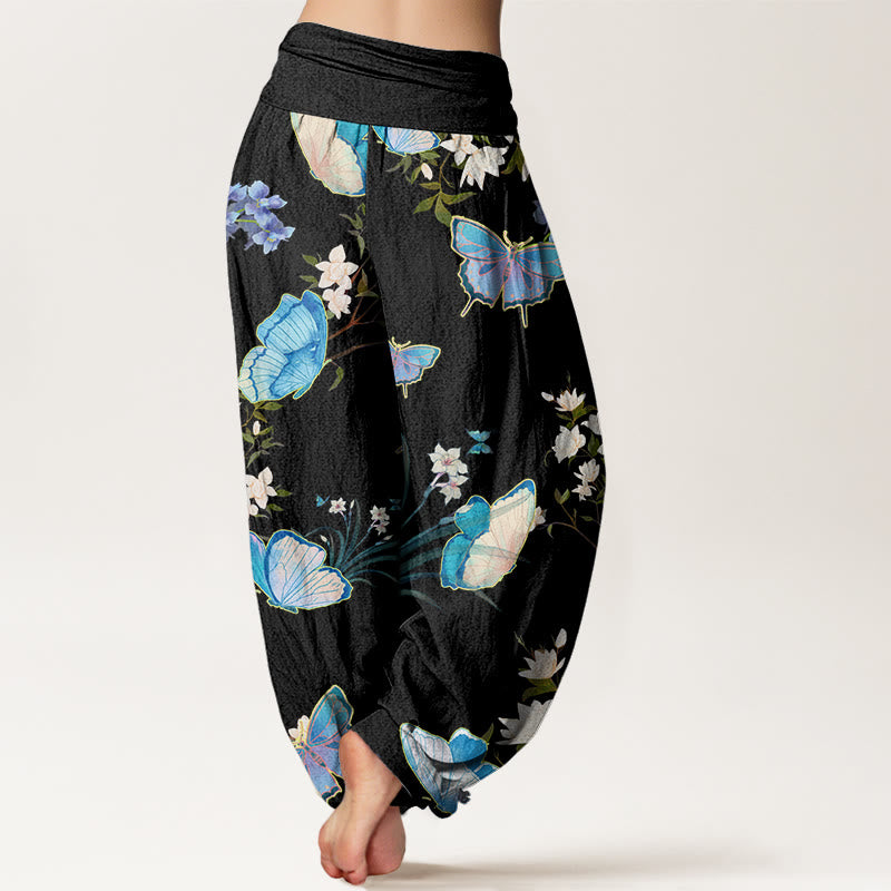 Pantalones harén de cintura elástica para mujer con estampado de mariposas y flores de Buddha Stones - image 3