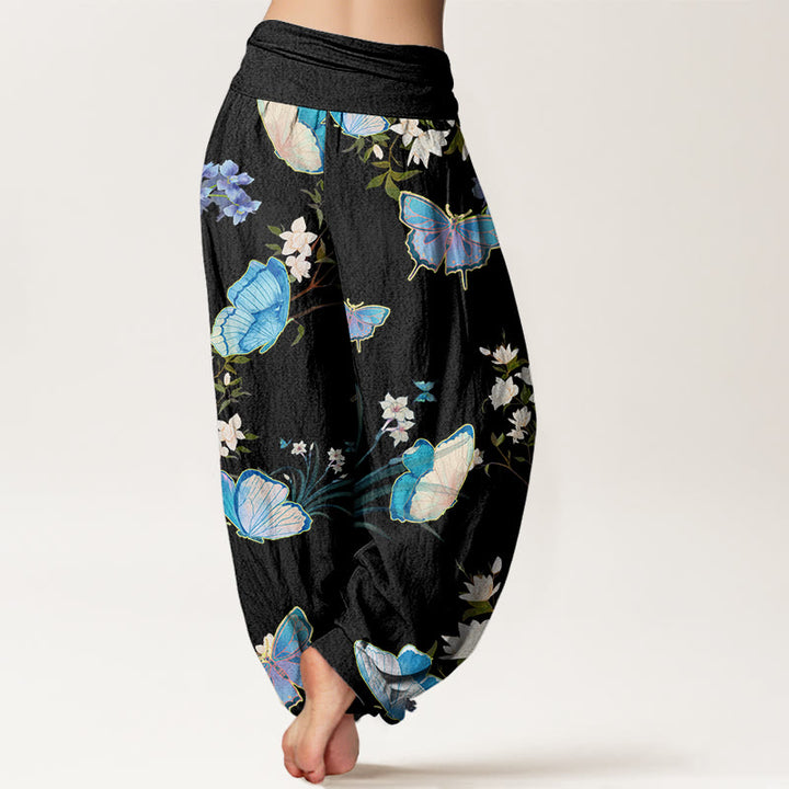 Pantalones harén de cintura elástica para mujer con estampado de mariposas y flores de Buddha Stones - image 3