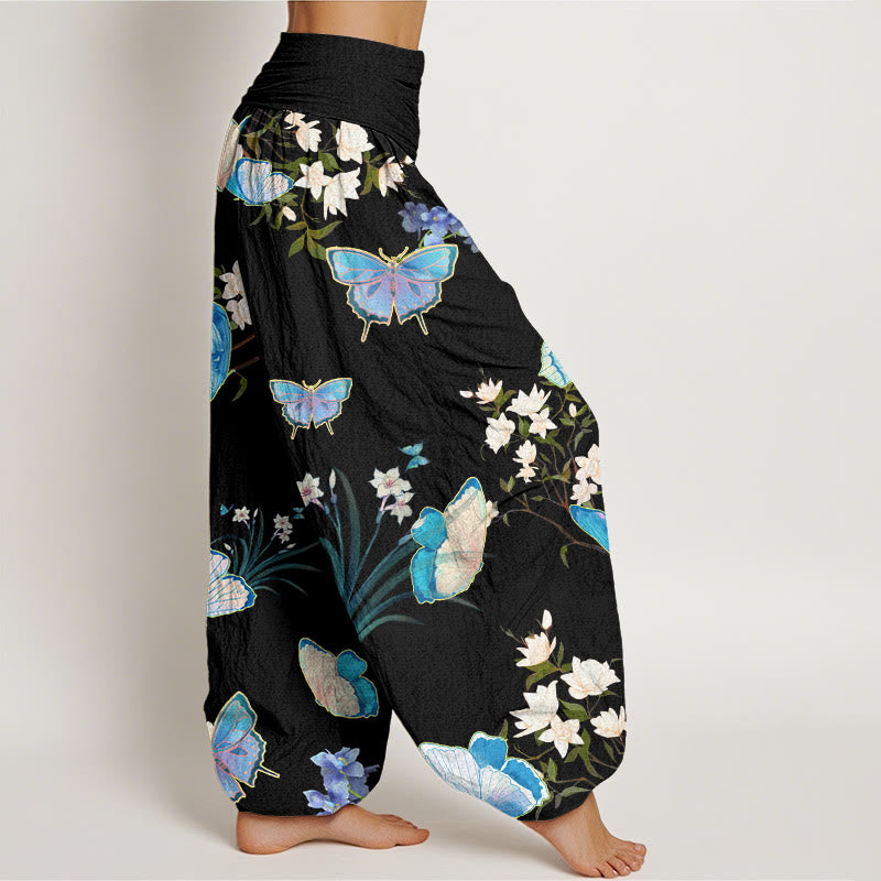 Pantalones harén de cintura elástica para mujer con estampado de mariposas y flores de Buddha Stones - image 2