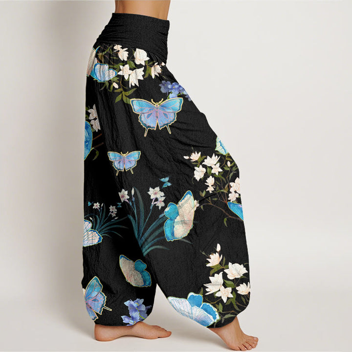 Pantalones harén de cintura elástica para mujer con estampado de mariposas y flores de Buddha Stones - image 2