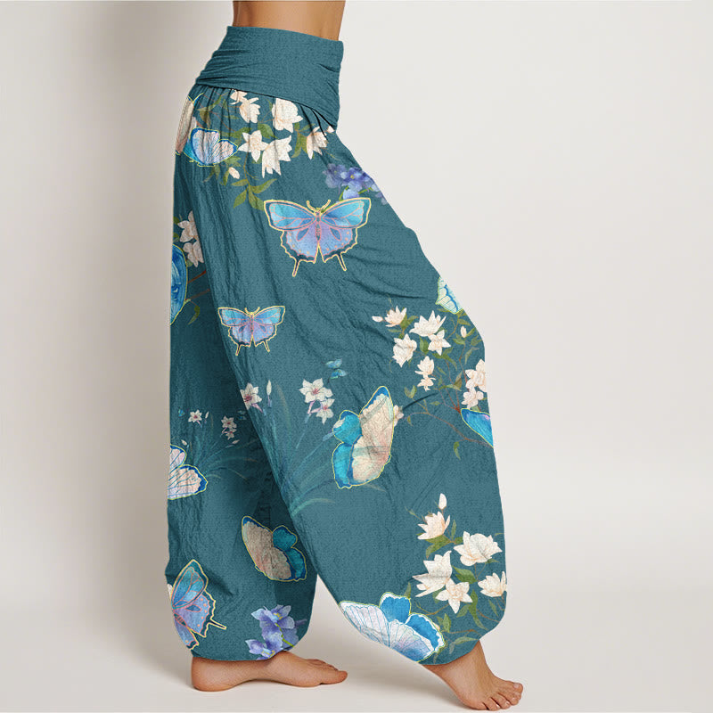 Pantalones harén de cintura elástica para mujer con estampado de mariposas y flores de Buddha Stones - image 6