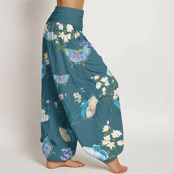 Pantalones harén de cintura elástica para mujer con estampado de mariposas y flores de Buddha Stones - image 6