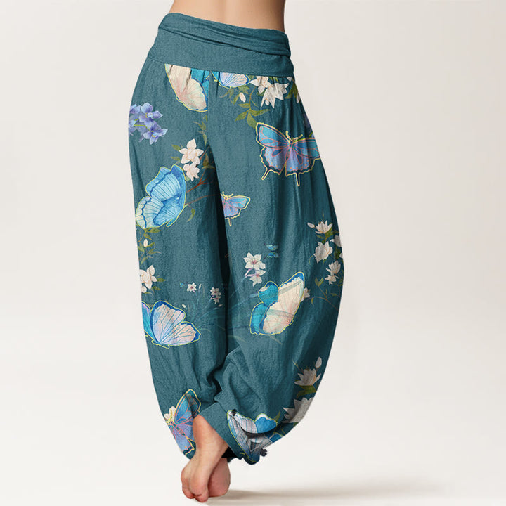 Pantalones harén de cintura elástica para mujer con estampado de mariposas y flores de Buddha Stones - image 7