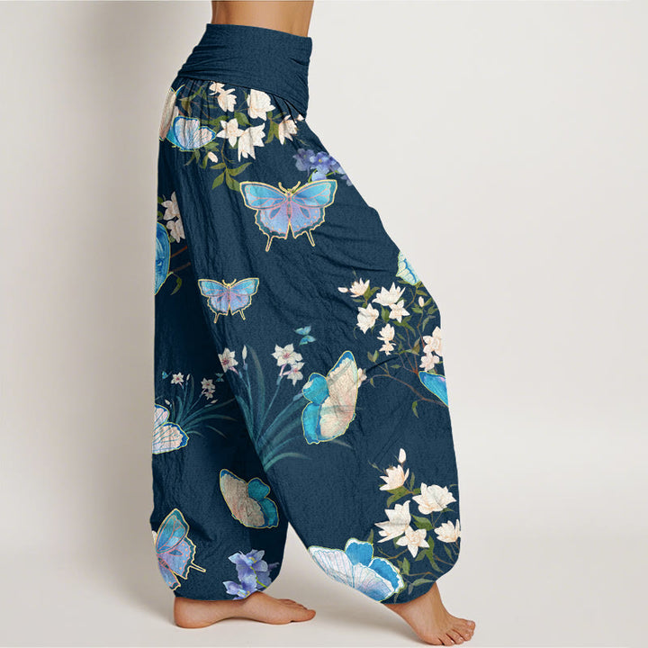 Pantalones harén de cintura elástica para mujer con estampado de mariposas y flores de Buddha Stones - image 9