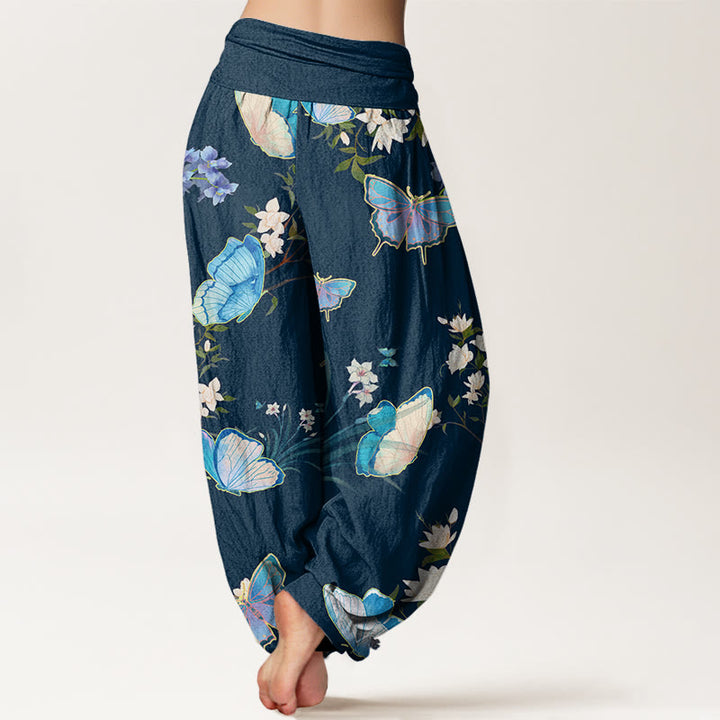 Pantalones harén de cintura elástica para mujer con estampado de mariposas y flores de Buddha Stones - image 10