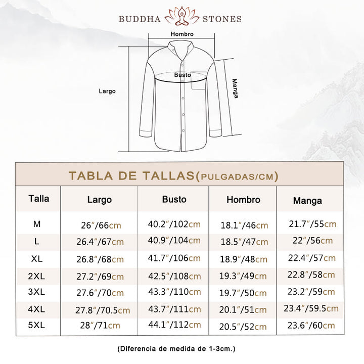 Camisa de lino cómoda de manga larga con cuello alto y bolsillo para hombre Buddha Stones - image 4