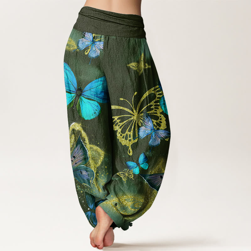 Pantalones harén con cintura elástica para mujer, con estampado de mariposas doradas y piedras de Buddha Stones - image 7